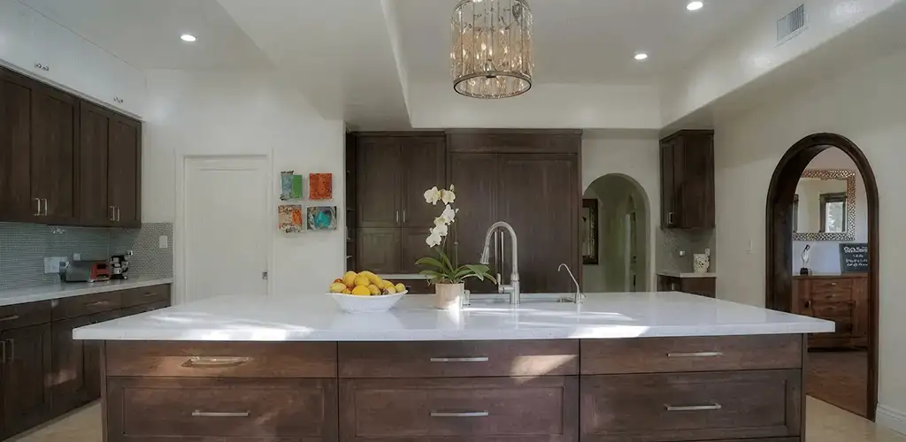 Cabinet refacing project with updated kitchen cabinets and island in Chicago, IL